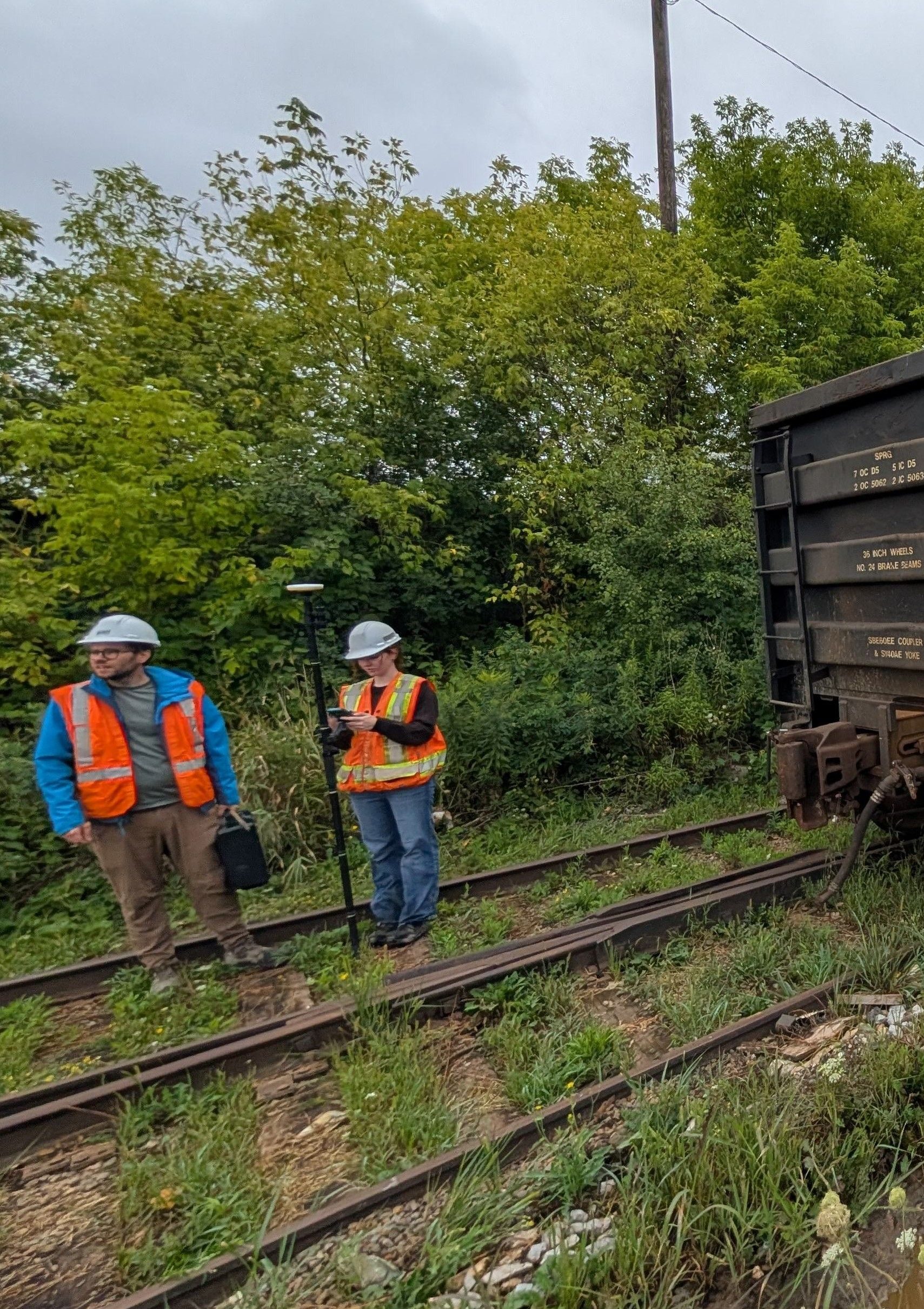Environmental Scientists Engineers with an RTK on a Rail Line