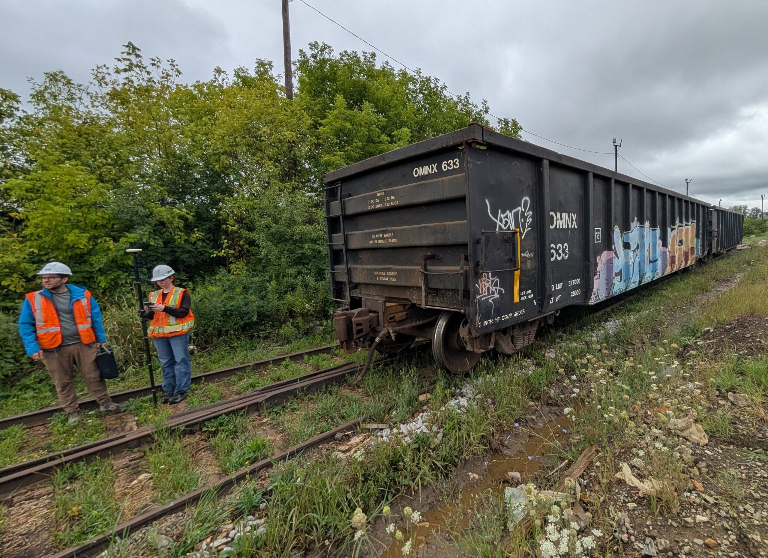 Environmental scientists using RTK near train tracks